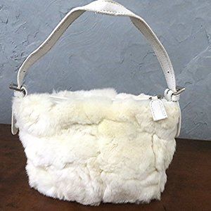 Paola by P.d.L White Rabbit Fur Purse with Leather Trim Evening or Girls